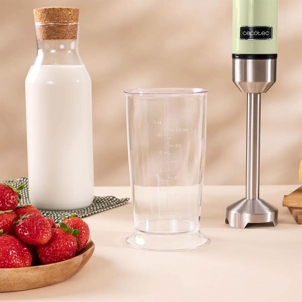 Cecotec Stabmixer Power Retrogreen 1200MAX Cream&Crush, Maximalleistung 1200 W, Tecnologia Crossblades, 2 velocità, Zubehörset Spülmaschinenfest, Spritzschutzhaube Kitchen Naty Shop