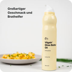 Vilgain Ghee Spray con Avocadoöl | Senza lattosio, zum Kochen & Backen | Rauchpunkt 195°C, herzgesund, BRC-zertifiziert | Ideale per persone sensibili al lattosio Geschmacks-Harmonie, 200ml
