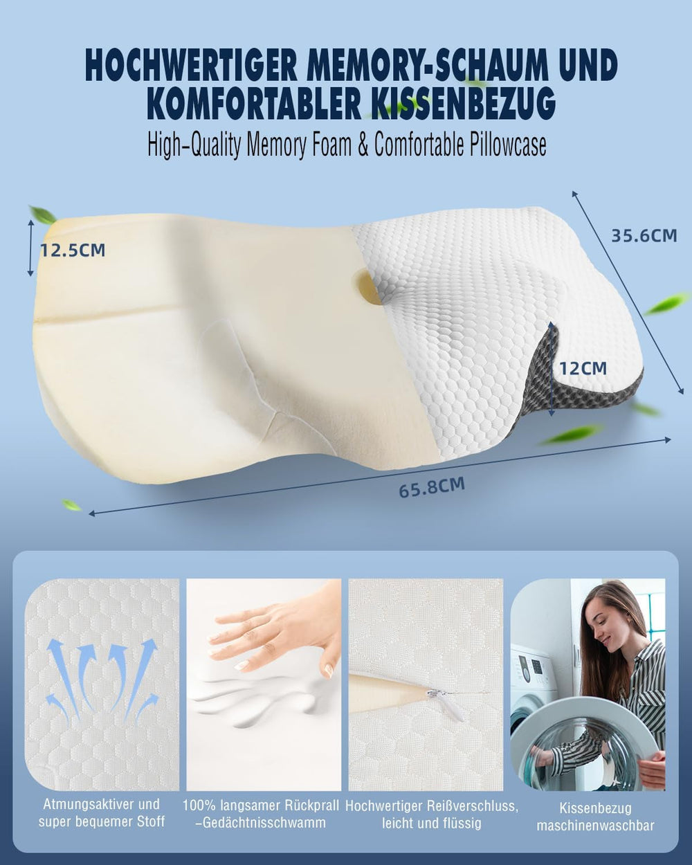 Pernă pentru gât, pernă ortopedică pentru dureri de gât din pernă cu spumă de memorie, pernă ergonomică pentru sprijin optim, pernă de sprijin pentru gât pentru spate lateral și suporturi abdominale Perne ortopedice cervicale Naty Shop