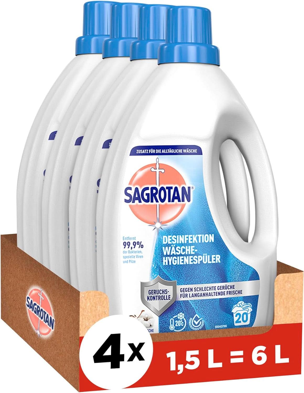 Sagrotan Detersivo per l'igiene del bucato Sky Fresh Ricarica - effetto disinfettante, per un bucato igienicamente pulito e fresco Detersivi per bucato Naty Shop Set 4 x 1,5 litri