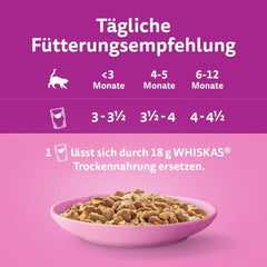 WHISKAS Junior Pliculețe pentru Hrană Umedă, Pachet Multiplu, Selecție de Carne de Păsări în Jeleu, 12 x 85g