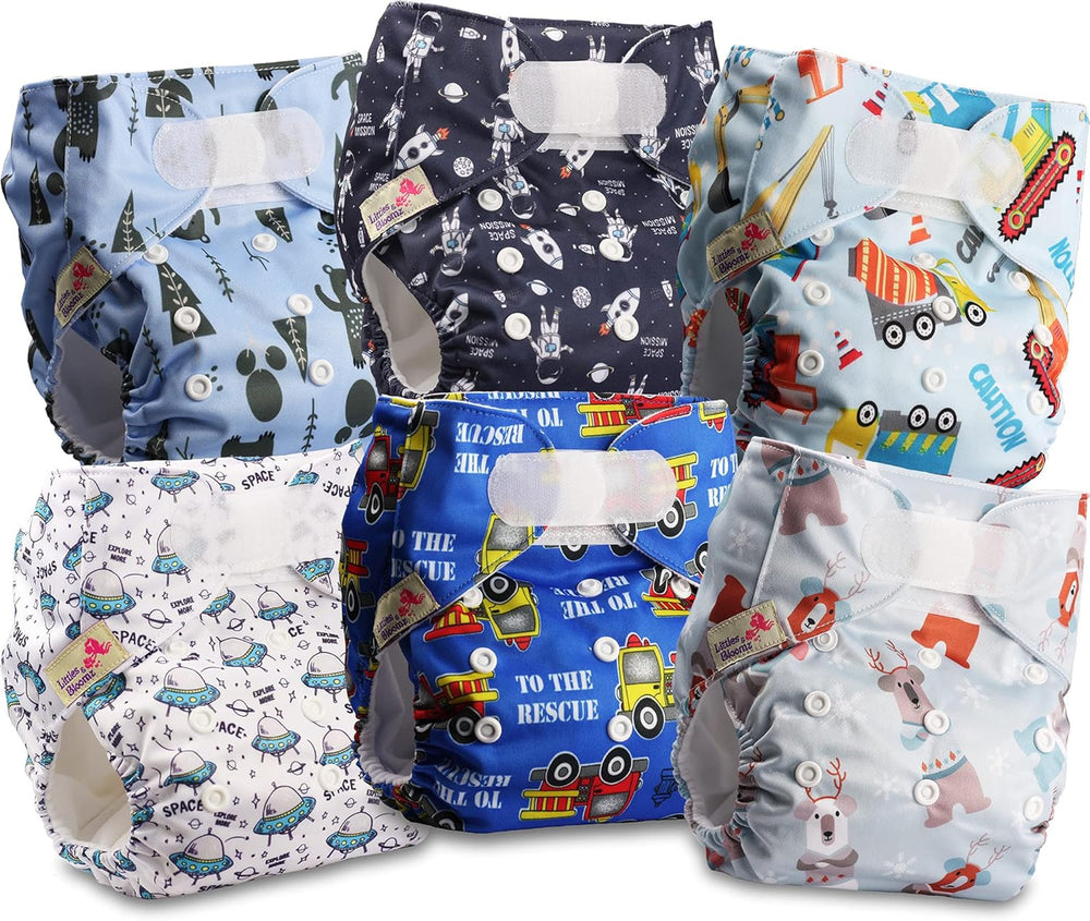 Pannolini riutilizzabili Littles and Bloomz FLV2-0602, chiusura standard con gancio e anello, 6 pannolini