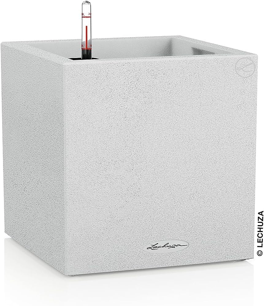 Lechuza CANTO Stone 30 înălțime, Negru grafit, Plastic de înaltă calitate, Include sistem de udare, Inserție de plantare detașabilă, Pentru uz interior și exterior, 13602, 30x30x56 cm