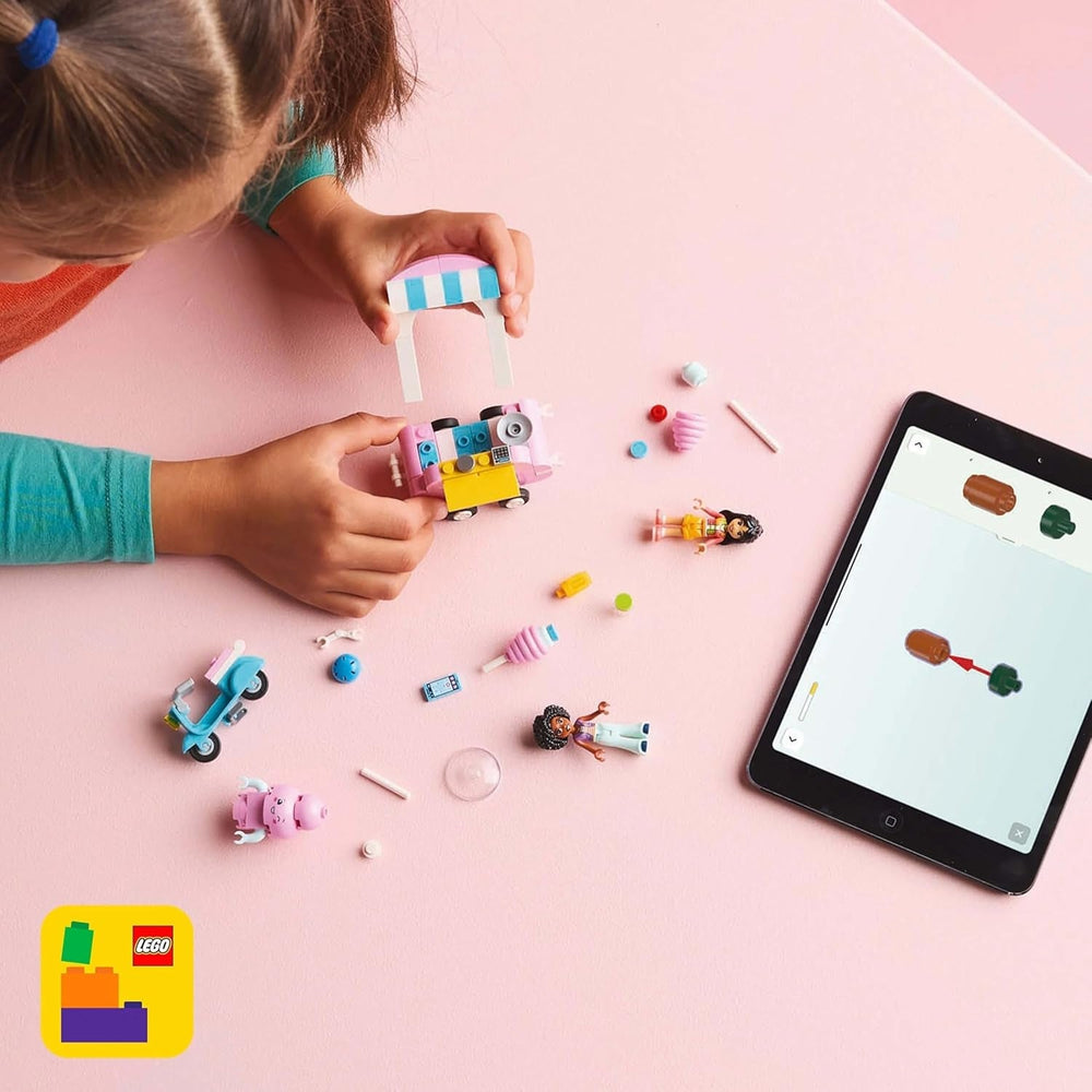 Suport pentru vată de zahăr LEGO Friends, set de joacă pentru jocuri de rol creative cu 2 minifigurine, suport mobil și accesorii, cadou pentru fete de la 6 ani, set de construcție cu mini păpuși 42643 Seturi de constructie Besuche den LEGO-Store