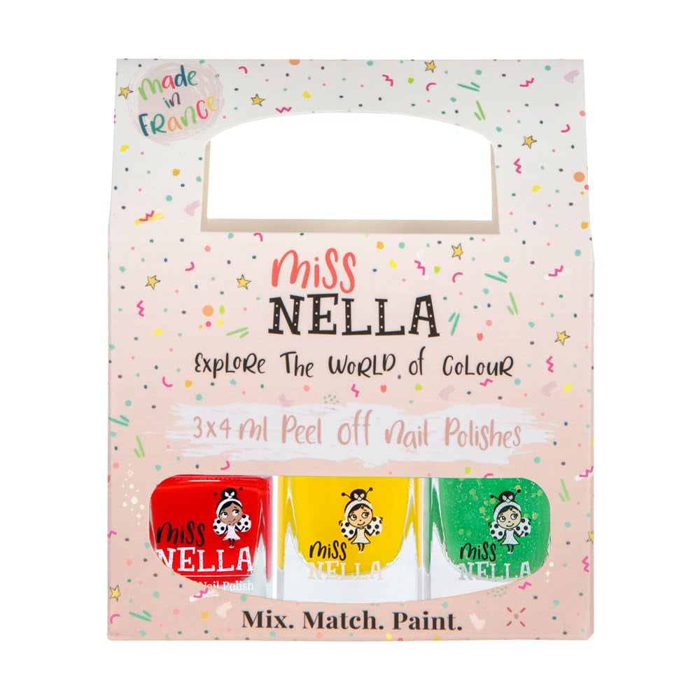 Set di smalti glitterati da 4 pezzi della collezione Miss Nella Magic: rosa, rosso, oro e blu, smalto rimovibile speciale per bambini, non tossico, a base d'acqua, inodore