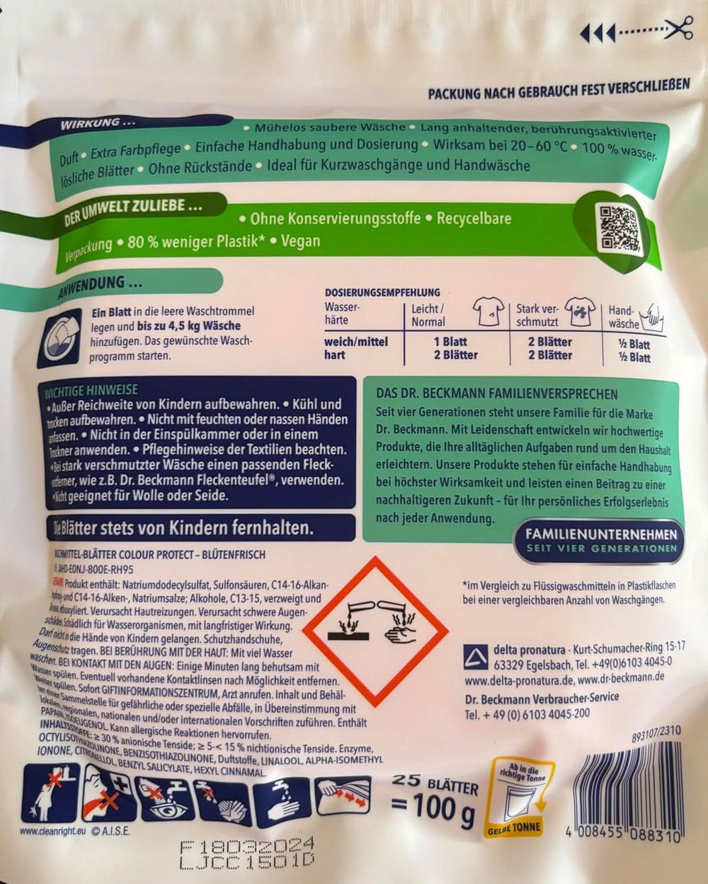 Foglio detersivo Dr Beckmann MAGIC LEAVES COLOR | Salviette predosate e idrosolubili | Salvaspazio e facile da usare | 25 fogli di detersivi per bucato Naty Shop