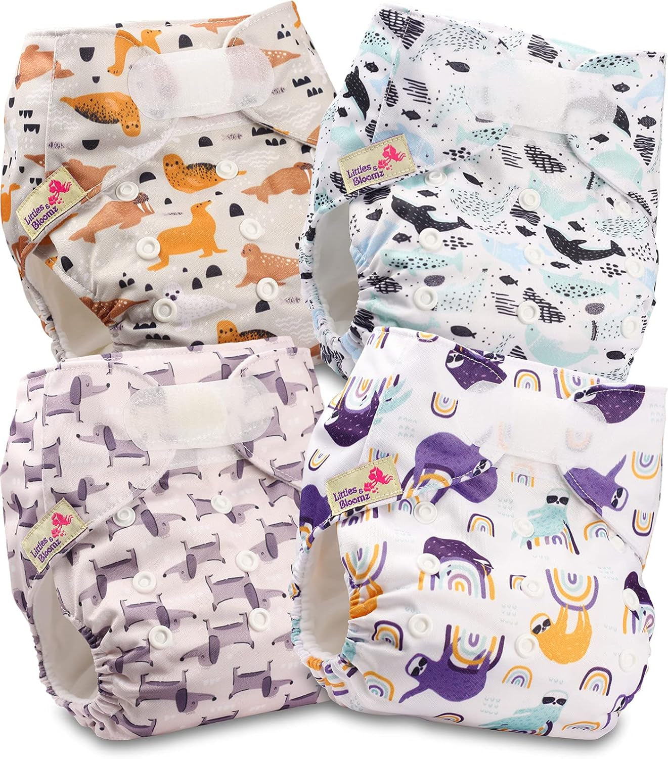Pannolini riutilizzabili Littles and Bloomz FLV2-0602, chiusura standard con gancio e anello, 6 pannolini