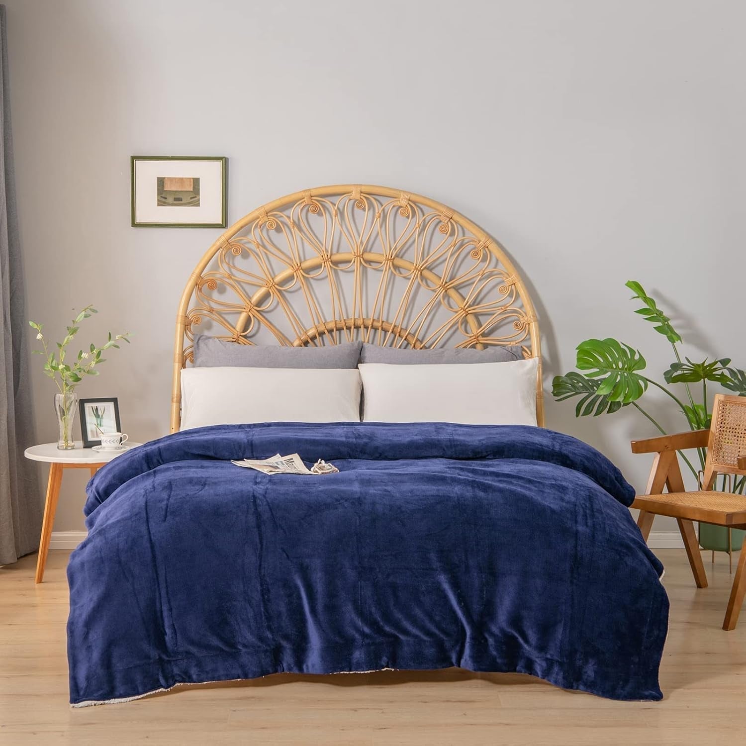 Coperta in pile Kono Sherpa, 150 X 200 cm, Morbida, accogliente, soffice, reversibile, microfibra, coperte fisse per letto, divano, divano (Blu navy, matrimoniale/matrimoniale) Letti e coperte Besuche den KONO-Store