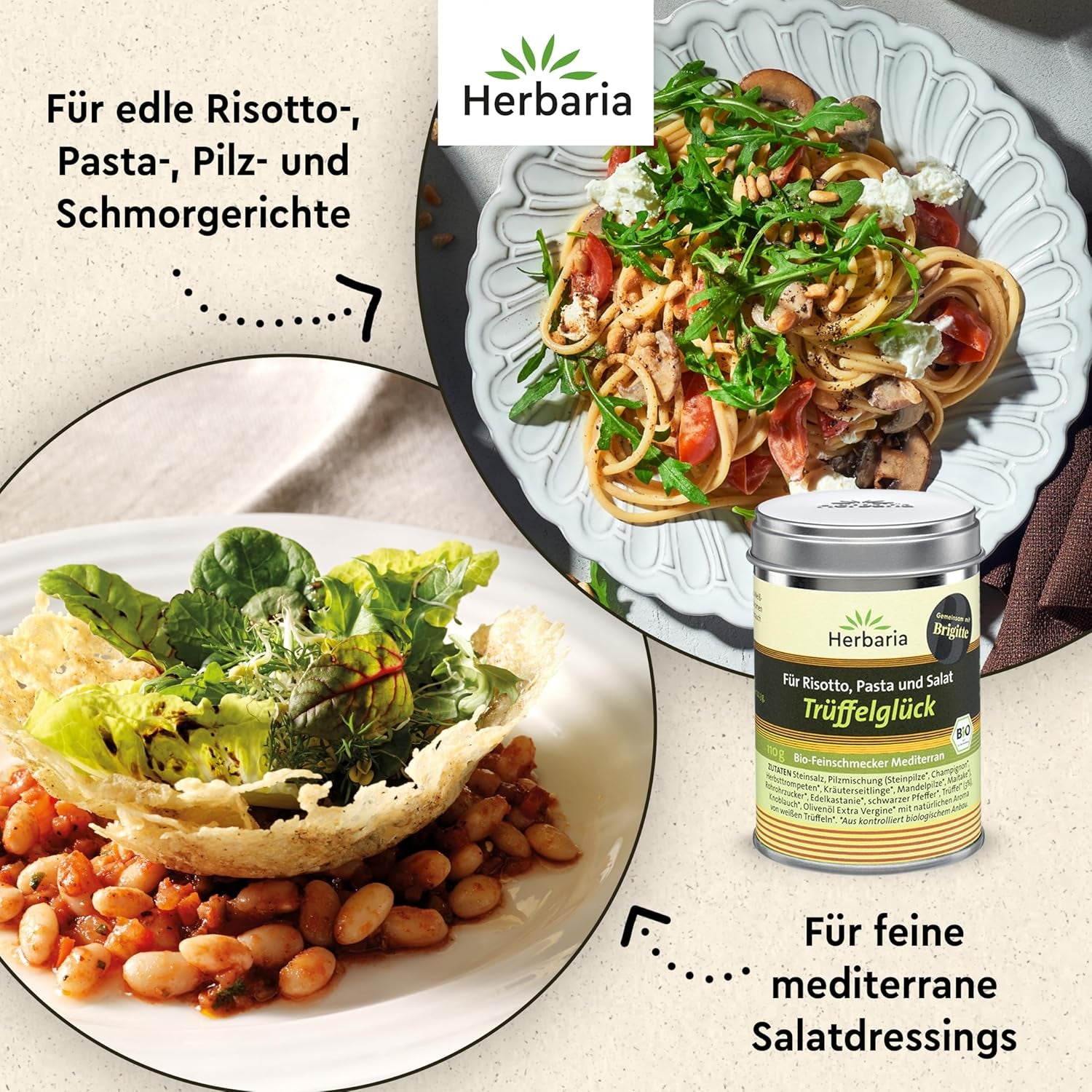 Herbaria Trüffelglück bio 110g M-Dose - Fertiges Bio-Pilz- & Trufflelegewürz für intensiv-köstliche Gerichte - mit erlesenen Ingredient - in nachhaltiger Aromaschutz-Dose
