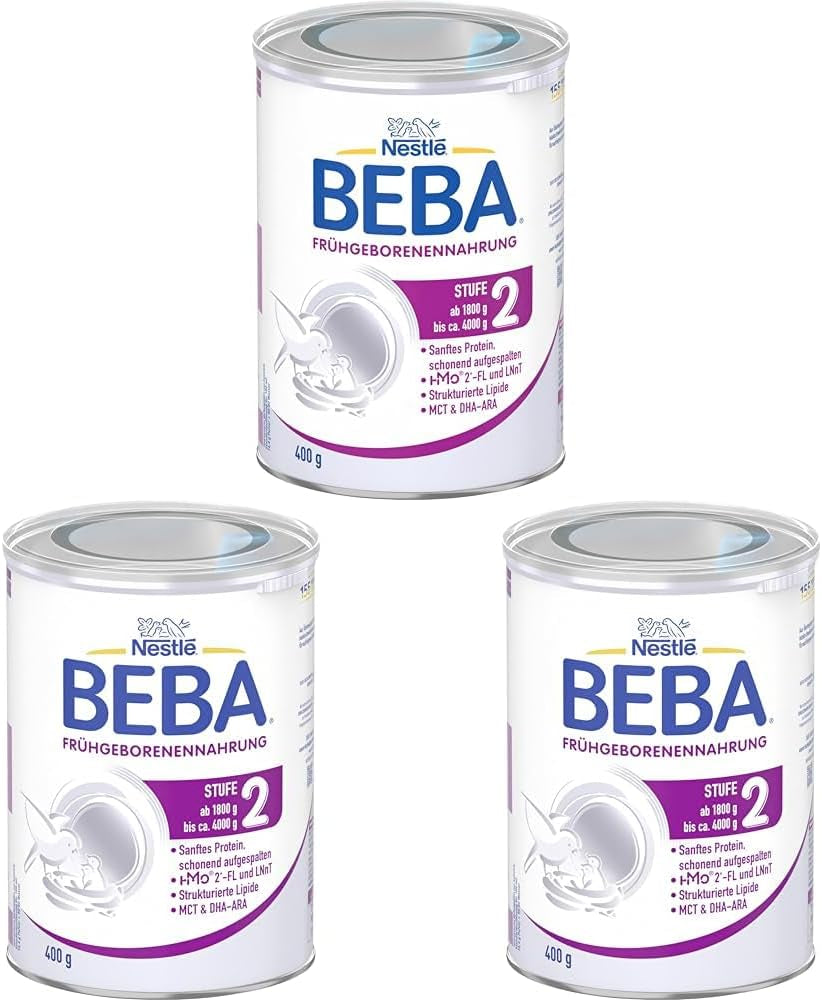 BEBA Premature Infant Formula Fase 2 - Neonati prematuri dopo la dimissione ospedaliera Alimenti per bambini Latte in polvere per neonati Confezione da 3 (1 x 400 g)