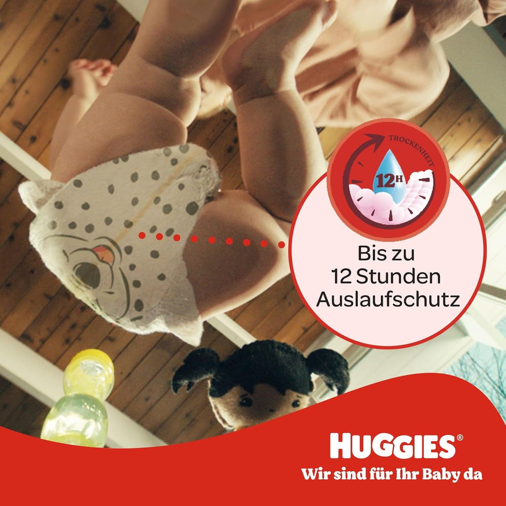 Scutece Huggies pentru bebeluși Little Movers, design Disney, mărimea 4, 150 bucăți (3 x 50), cutie lunară