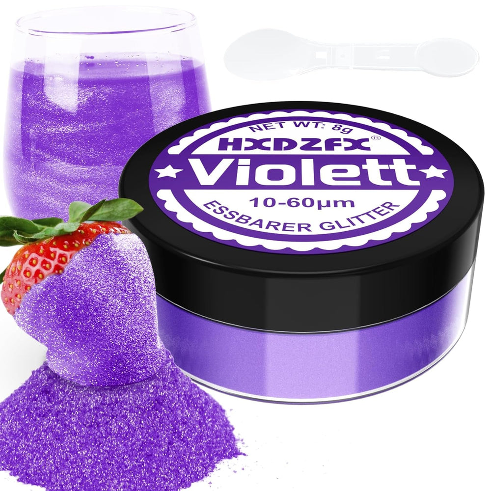 Essbarer Glitzer Für Getränke - Lebensmittelfarbe Pulver, Schimmerndes Glitzerpulver, Lebensmittel Glitzerpuder Für Schokolade, Kuchen, Fondant, Drinks - 8G (Frucht Grün) Naty Shop Violett