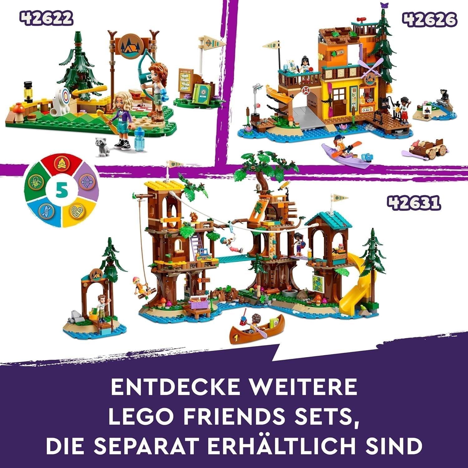 LEGO Friends Casa sull'albero al campo avventure, set da gioco per ragazze e ragazzi da 8 anni con 5 personaggi e 5 animali, idea regalo per giochi creativi, giocattoli sportivi, casa delle bambole 42631 Set da costruzione Besuche den LEGO-Store