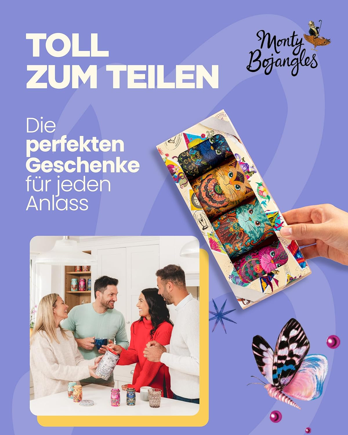 Monty Bojangles Savanna Gold Chocolate Truffles (135g) Set regalo con praline in polvere di cacao in una scatola da collezione dal design individuale con gatti Flutter Scotch Flavor