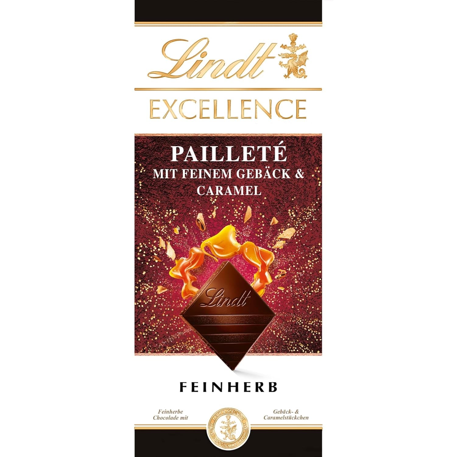 Lindt EXCELLENCE Pailleté Biscuits & Caramel - Ciocolată fină cu tartă, 100 grame Bomboane de Ciocolata Naty Shop Default Title