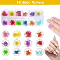 Getrocknete Blüten Nail Sticker, 2 Box 36 Stücke 3D Nail Art Kunstharz Blumen Sticker, Blüten Getrocknet Nagelkunst Trocken Blumen Nagel Zubehör Für Nagel Dekor DIY Design Mit 1 Gebogener Pinzette
