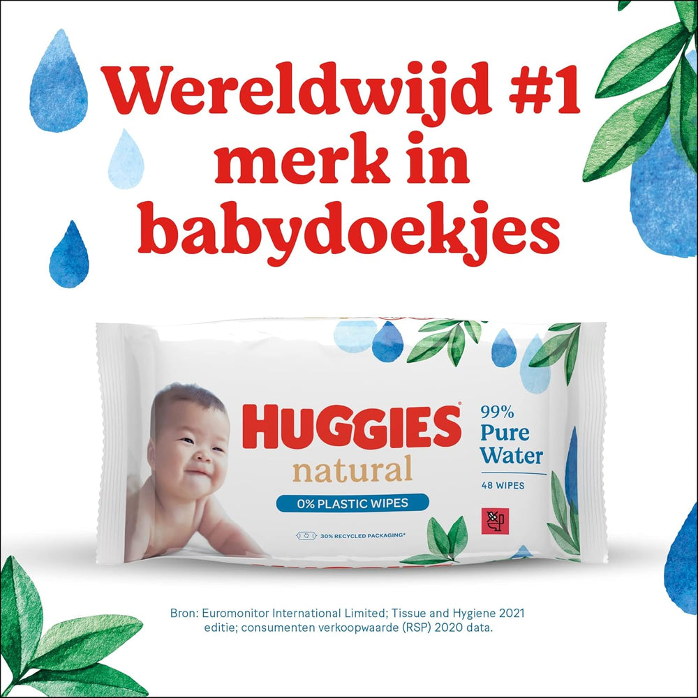 Salviette umidificate Huggies naturalmente biodegradabili per bambini sensibili, 8 x 48 salviette, confezione sfusa