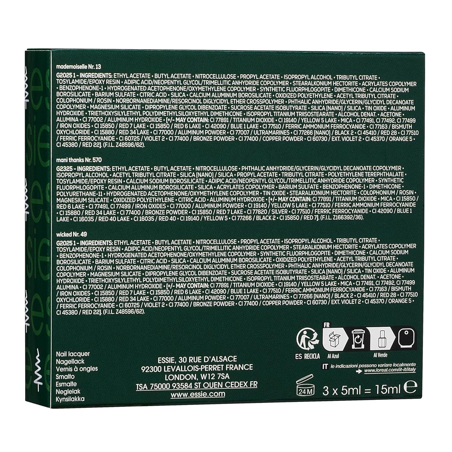 Kit Essie Mini Trio NATALE, n. 13 Mademoiselle + n. 49 Wicky + n. 570 Mani Grazie, 3 x 15 ml