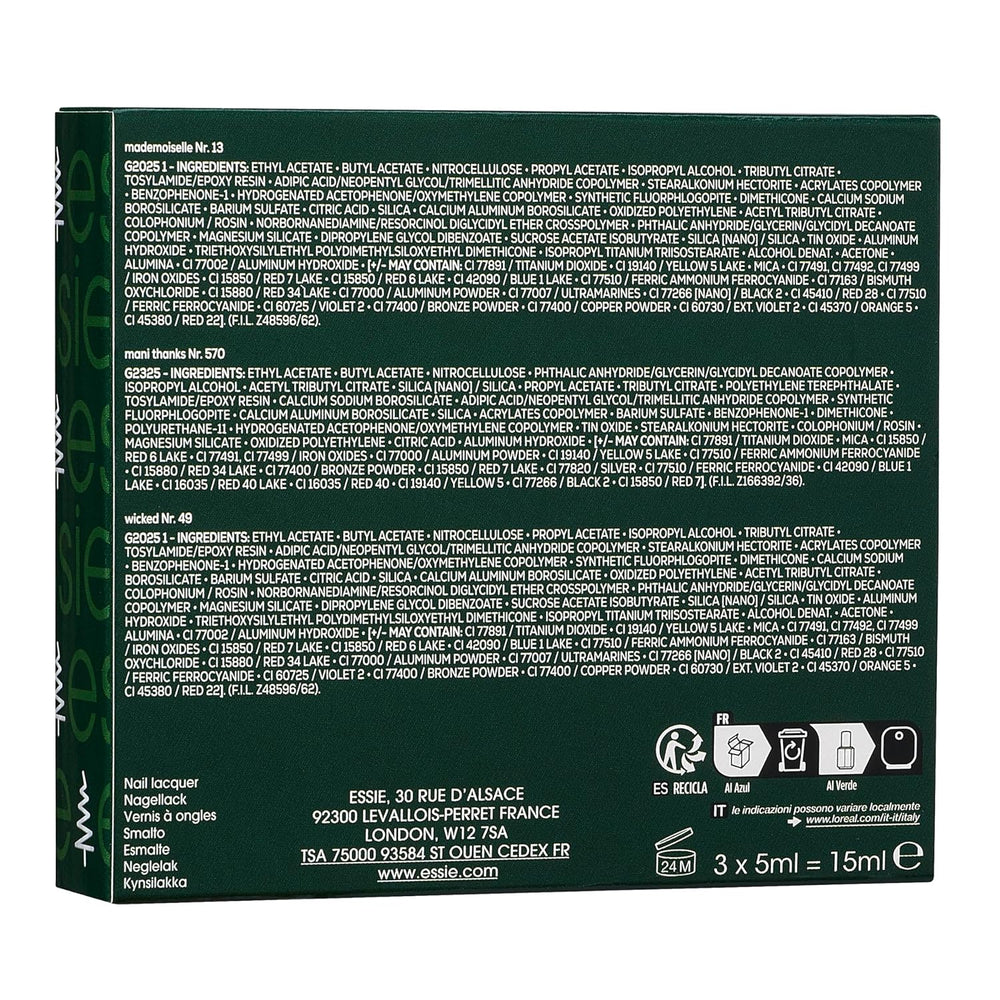 Kit Essie Mini Trio NATALE, n. 13 Mademoiselle + n. 49 Wicky + n. 570 Mani Grazie, 3 x 15 ml