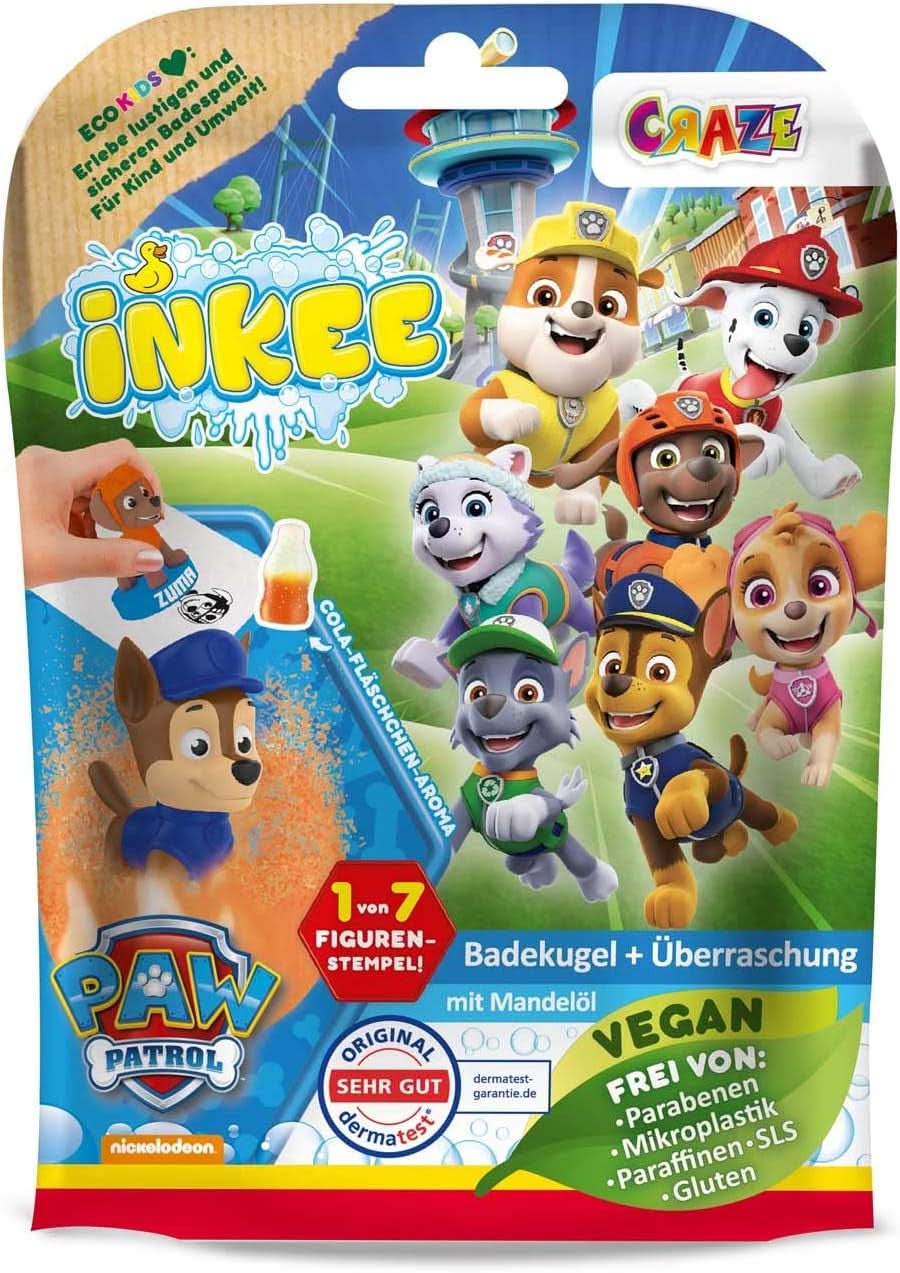 INKEE SURPRISE PAW PATROL, Bomba da bagno per bambini con sorpresa, gusto cola, effetto schiuma, 80 grammi Doccia e bagno Naty Shop