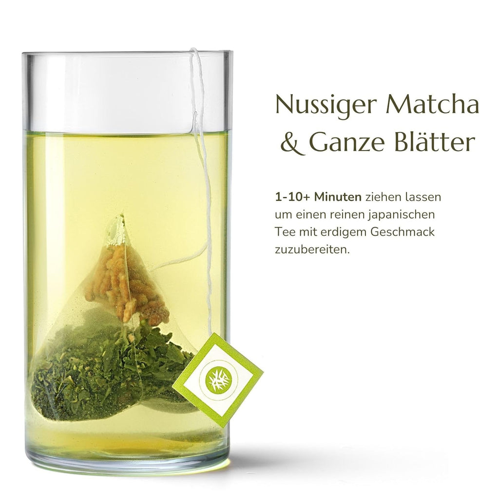 Ceai verde organic Genmaicha Anna'S Teapot - Ceai verde japonez în pliculețe cu orez brun prăjit și Matcha - 20 pliculețe piramidale în pungă resigilabilă