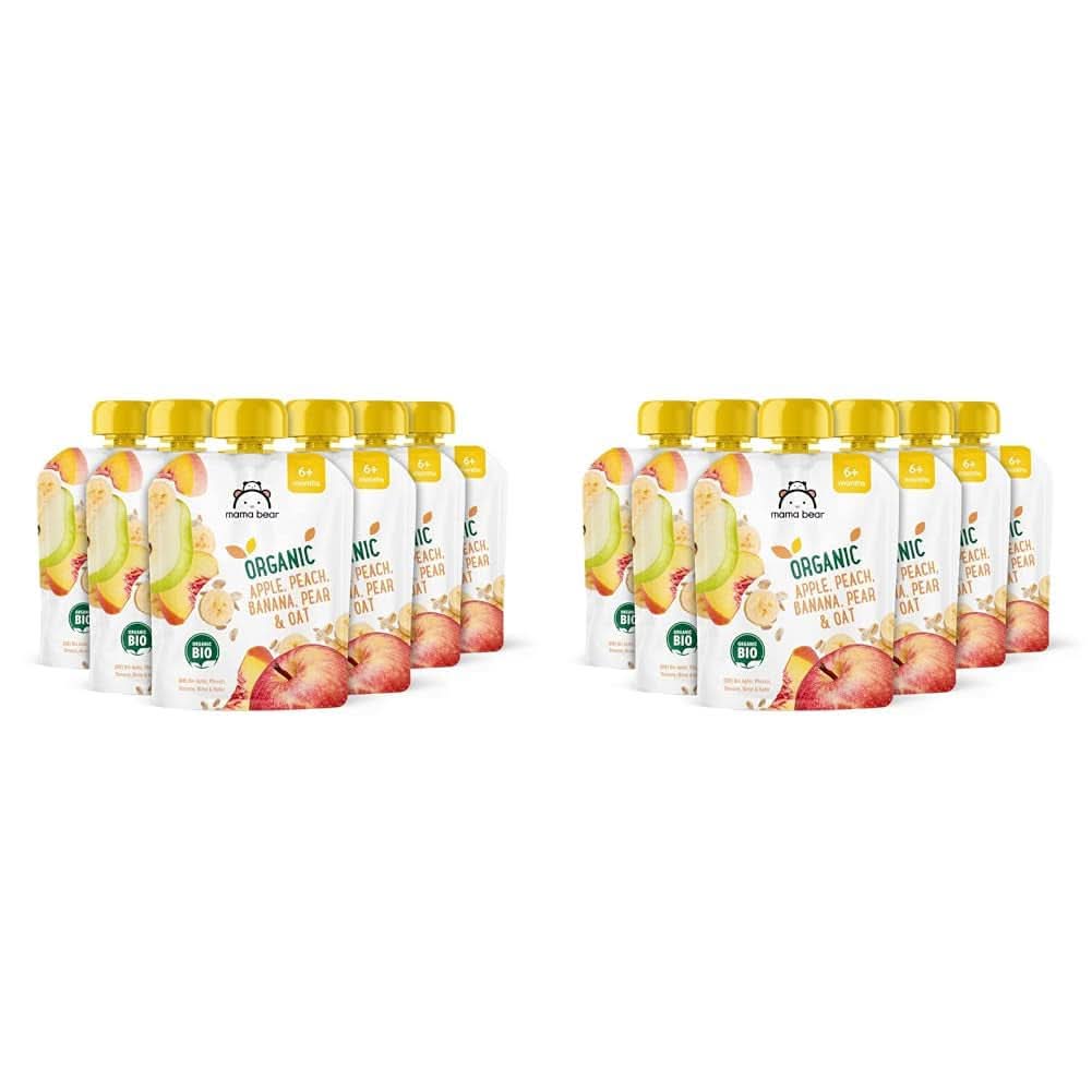Mama Bear, purea biologica di diversi frutti, set 6 x 90 grammi Mamma e Bambino Naty Shop 12 x 90 grammi Mele, pesche, banane, pere e fiocchi d'avena