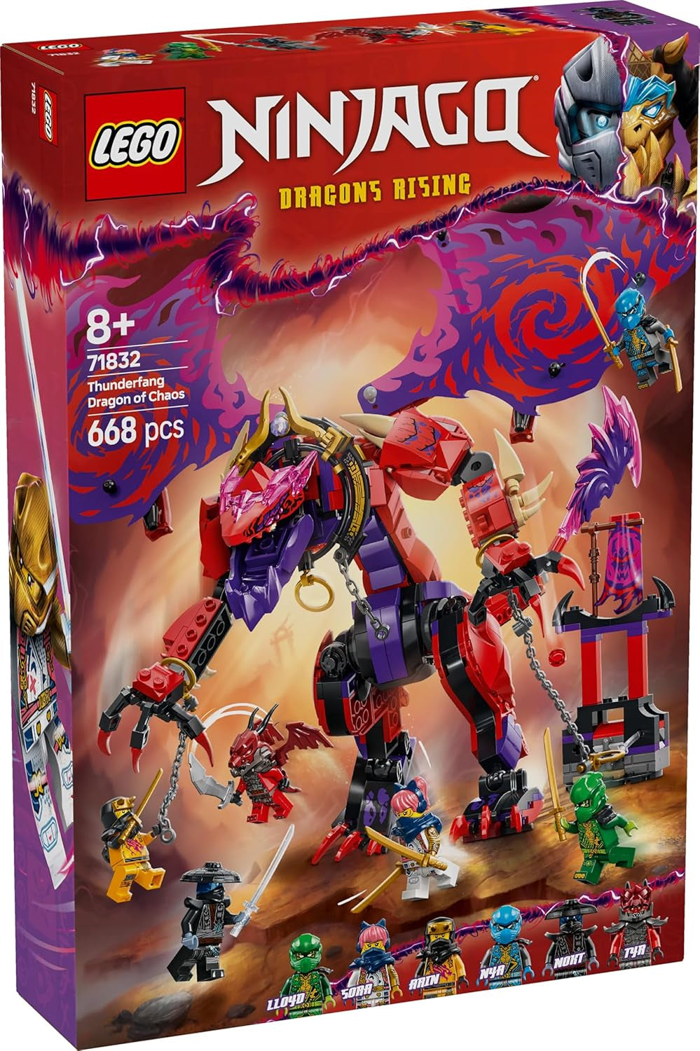 LEGO NINJAGO Drago del Caos Dente di Tuono - Giocattolo con 6 minifigure Ninja - Set di costruzioni di gioco di ruolo per ragazzi e ragazze dagli 8 anni in su - Regali per i fan della serie TV L'Ascesa dei Draghi 71832 Set di costruzioni Beuche den LEGO-Store