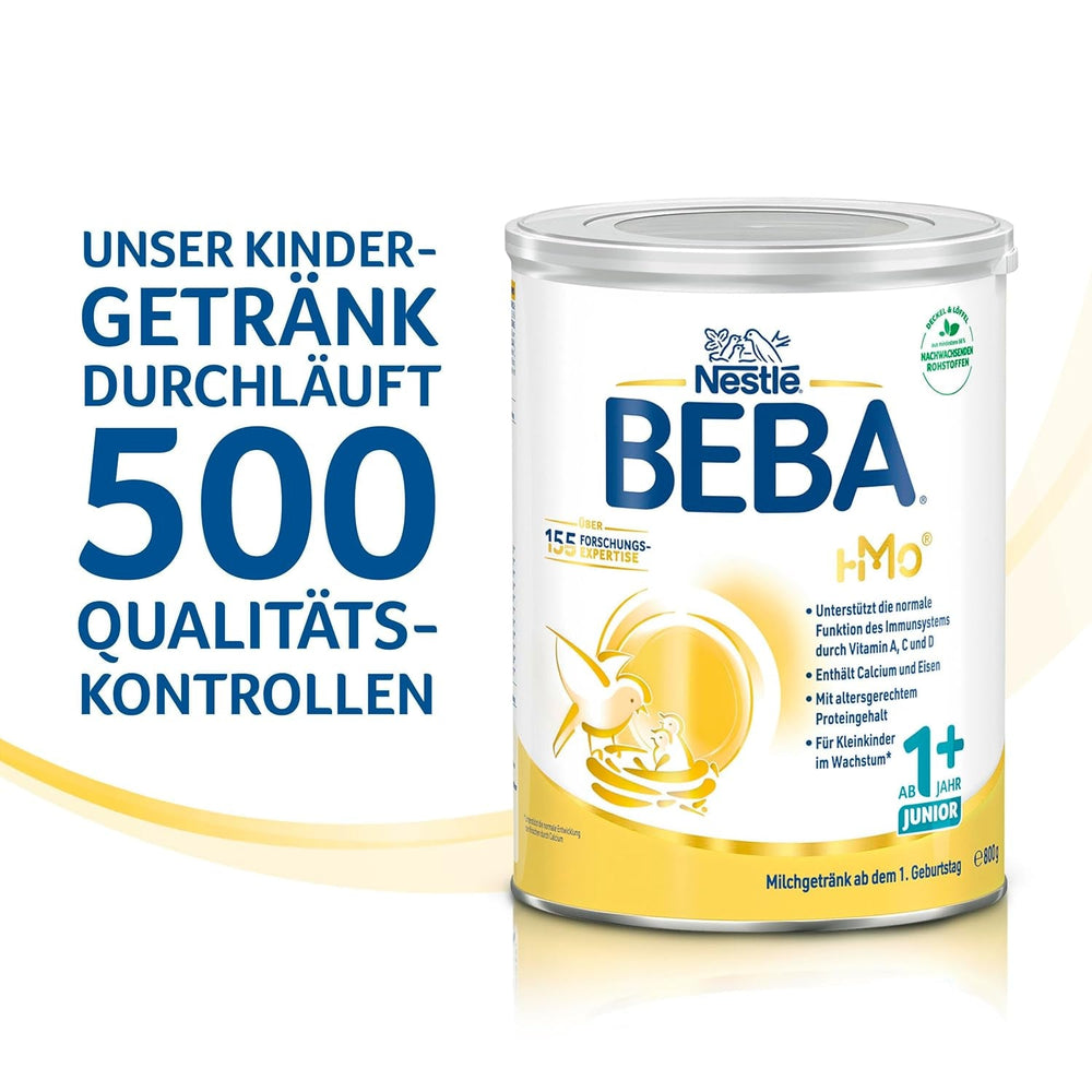 Băutură cu lapte BEBA Junior 1+ de la 1 an, Cu HMO, Conținut de proteine adaptat vârstei, Numai lactoză, Fără ulei de palmier, Fără ulei de pește, Hrană pentru copii mici, Lapte praf pentru bebeluși, Pachet de 6 (6 x 800g)