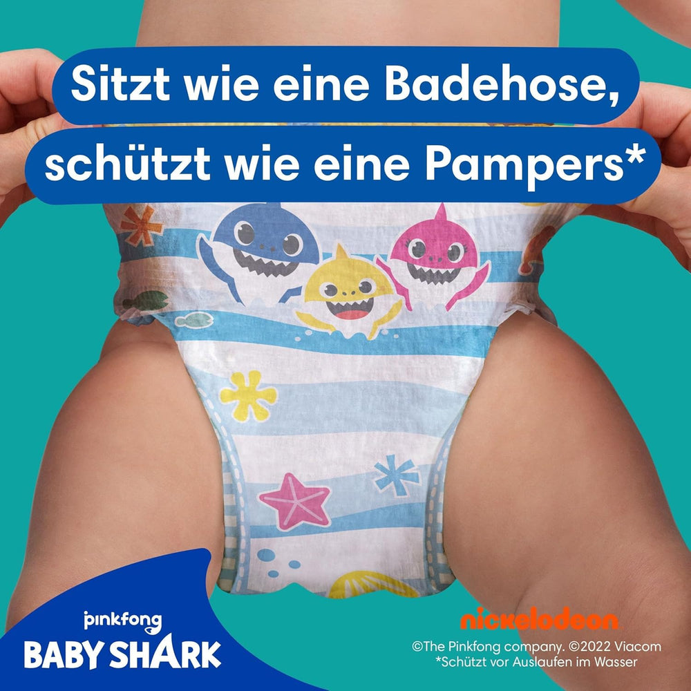 Pampers Taglia 5-6 Splashers Baby Shark Confezione da 10 pannolini da bagno usa e getta in edizione limitata per una protezione sicura dell'acqua