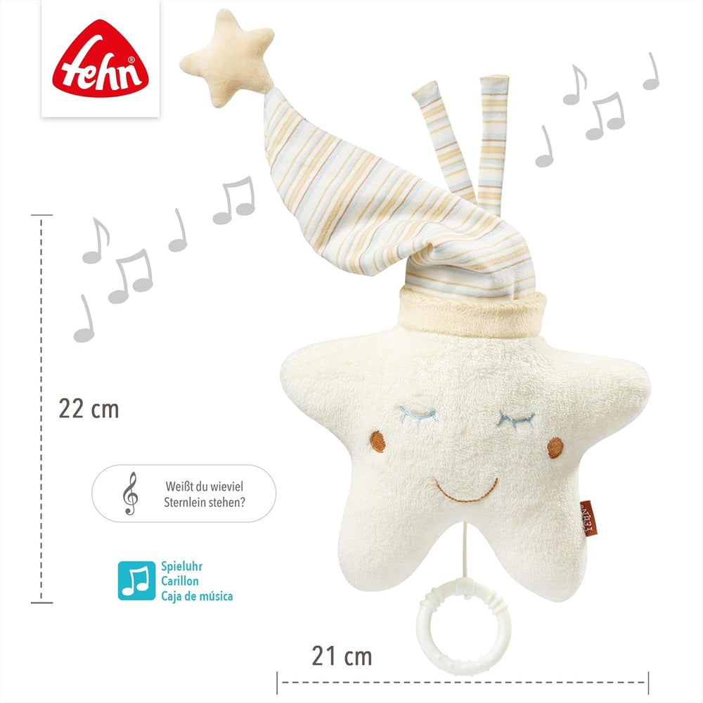 Fehn music box baby sleep aid star - cutie muzicală cu mecanism muzical detașabil pentru agățat - melodia de ajutor pentru somn "Weißt du wieviel Sternlein stehen" - jucărie pentru bebeluși și copii de la 0+ luni Jucarii Bebe Naty Shop