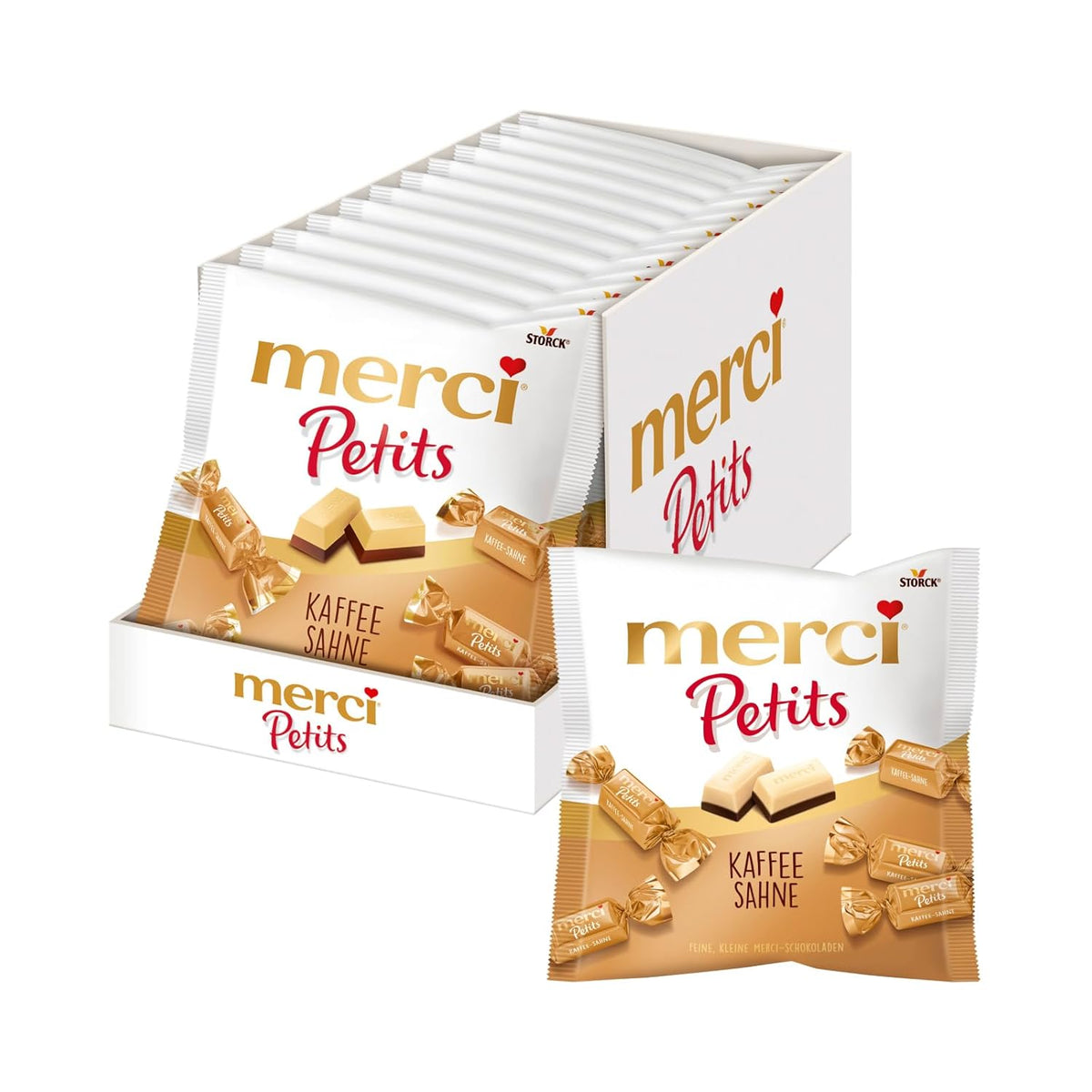 Merci Petits Coffee Cream - 12 x 125g - Piccole Praline di Cioccolato Bianco su Finissimo Cioccolato con Crema al Caffè - Praline di Cioccolato Confezionate Singolarmente