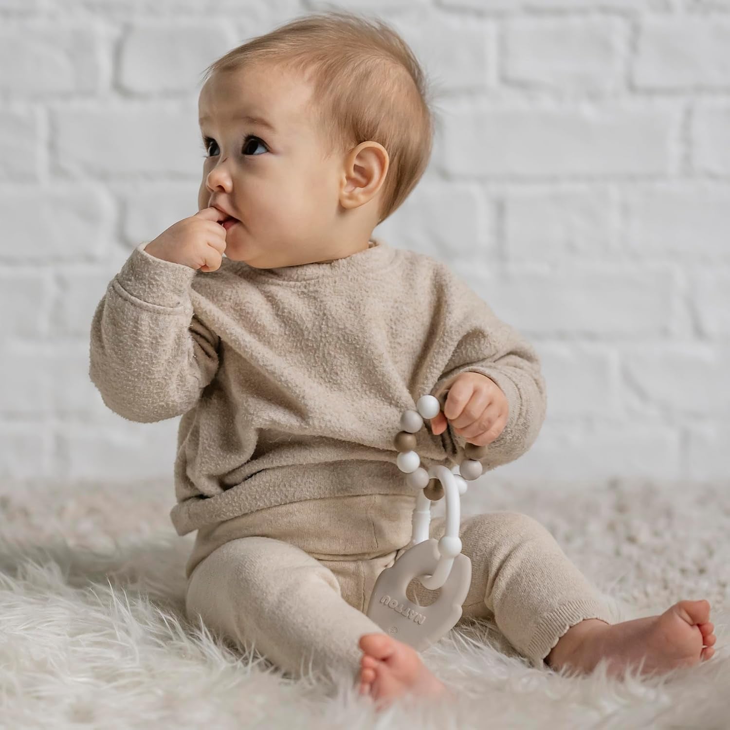 Inel de dentiție din silicon Nattou, ursuleț, fără BPA, aprox. 13 cm, silicon, culori argilă