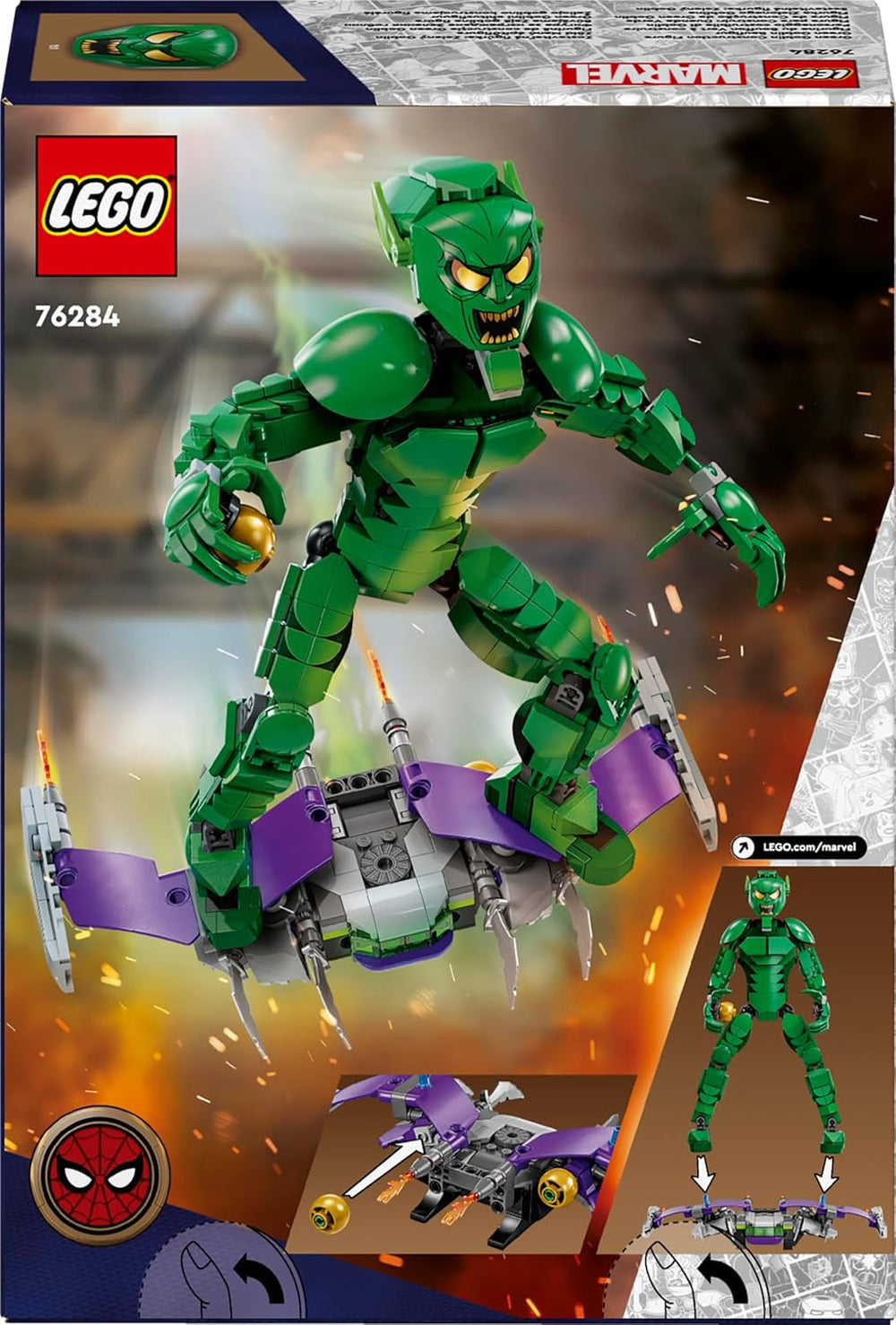 LEGO Marvel Green Goblin Personaggio da costruzione, Giocattolo costruibile mobile del Super cattivo per bambini 8+, ragazzi e ragazze, Set universo di Spider-Man con cursori e bombe zucca, Idea regalo supereroe 76284 Set da costruzione Acquista dal negozio LEGO
