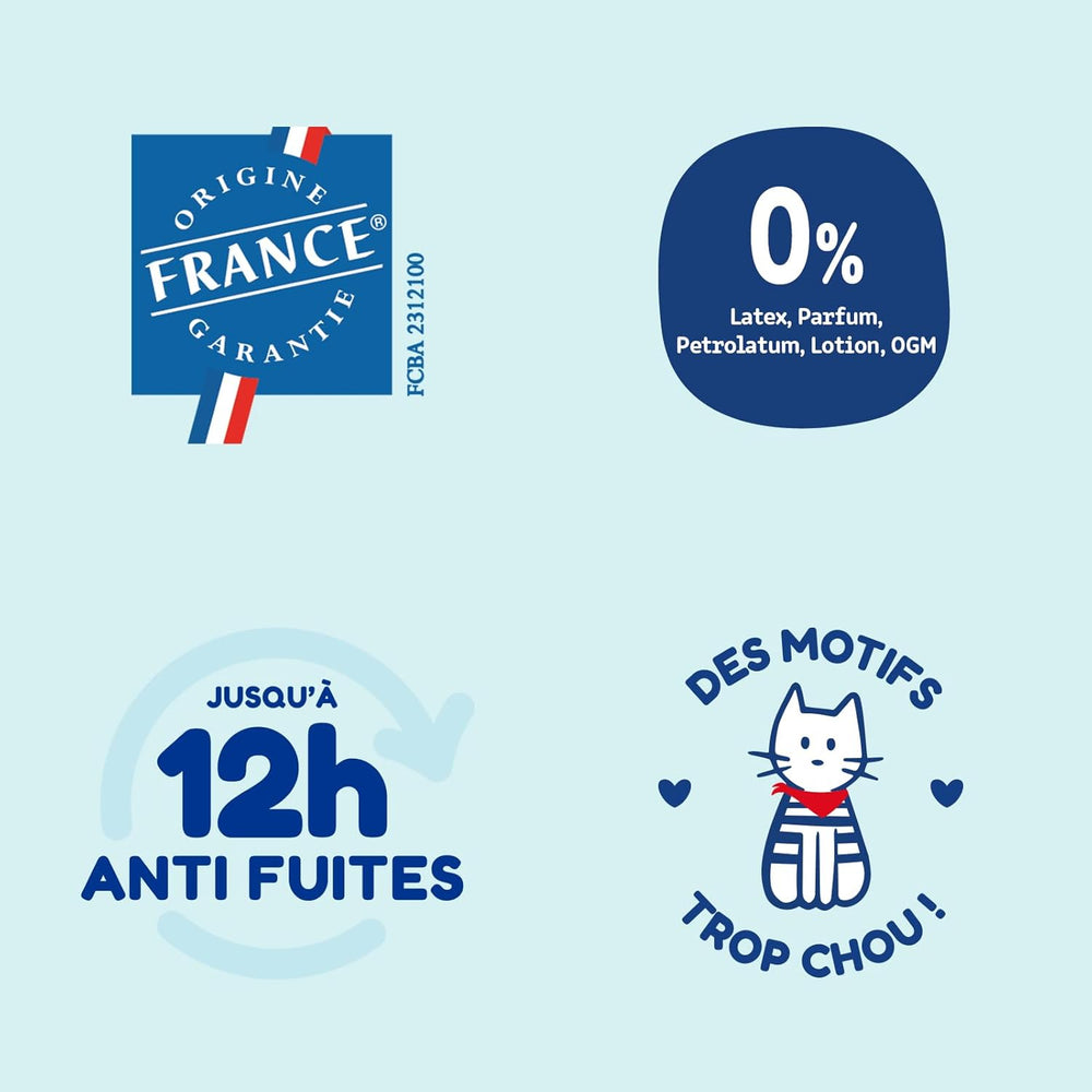 - Pannolini taglia 3 (4-9 kg) - sani e altamente assorbenti - a prova di perdite per 12 ore - senza sostanze indesiderate - prodotto in Francia - prezzo conveniente - 150 pannolini usa e getta