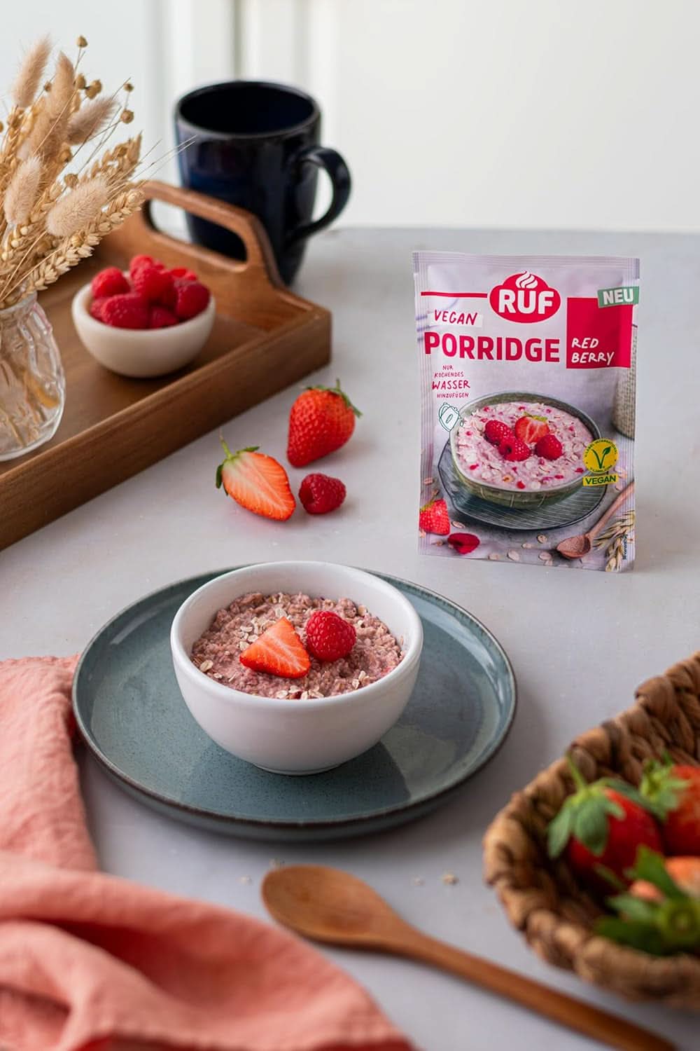 RUF Porridge Vegano Avena Frutti Rossi, Porridge con Fragole e Lamponi, 60 grammi Cereali Naty Shop