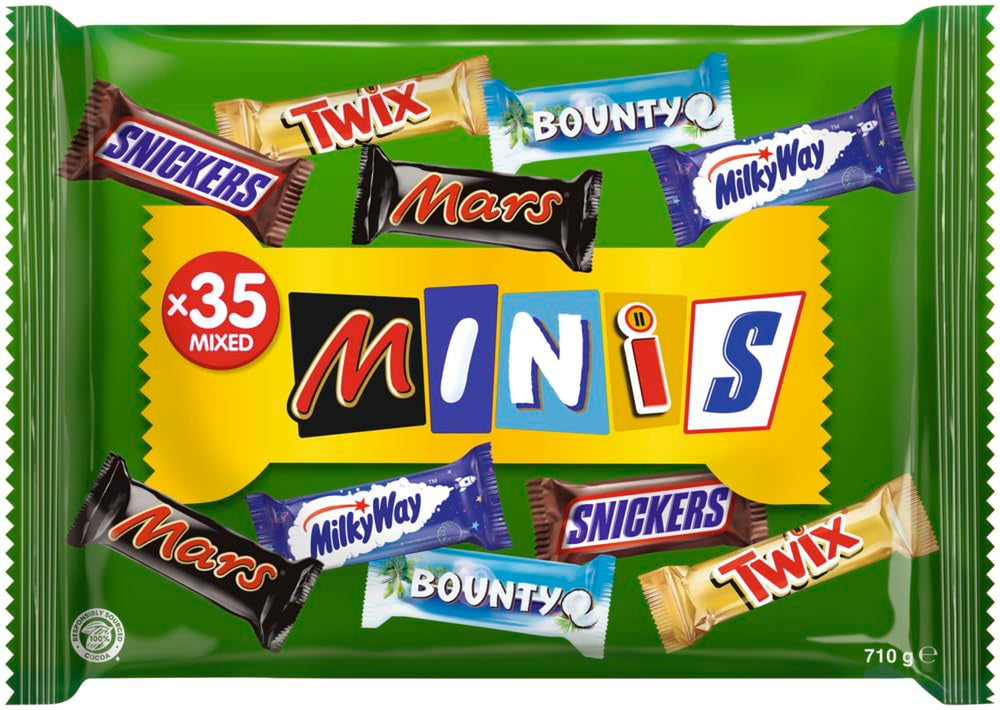 Confezione sfusa di mini cioccolato misto, cioccolato, 35 mini snack al cioccolato (Mars, Snickers, Bounty, Twix, Milky Way) come caramelle, regalo di cioccolato, scatola di caramelle (710 g)