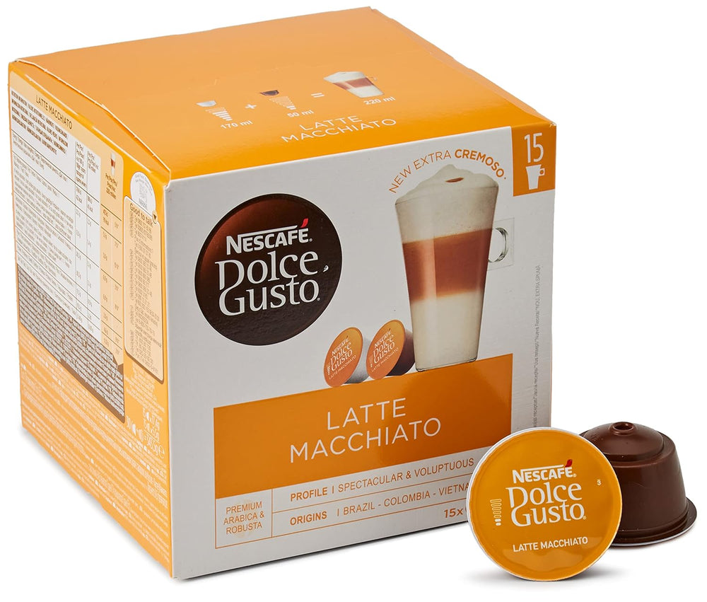 NESCAFÉ Dolce Gusto Latte Macchiato Vorratsbox 90 Kaffeekapseln & Flat White, 48 Kaffeekapseln, Arabica und Robusta Bohnen