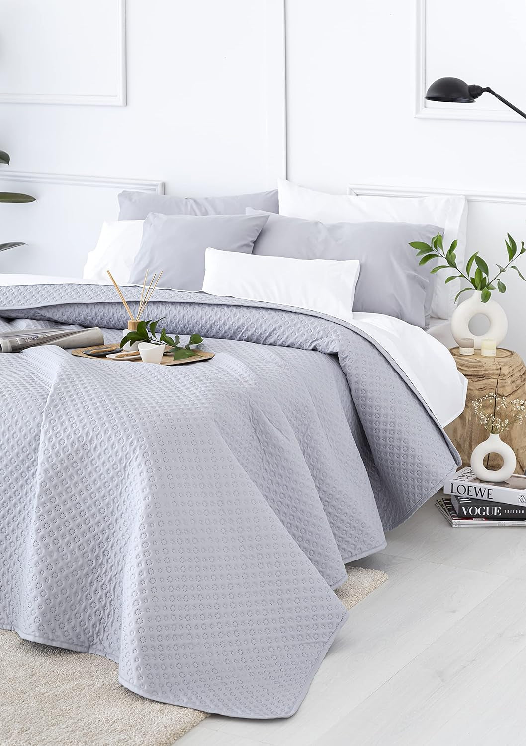 Todocama Fine Boutique copriletto con motivo piqué, per primavera, estate, autunno e inverno, 100% microfibra super morbida, coperta multifunzionale, 140/150/160-250 X 260 cm, grigio chiaro Letti e coperte Beuche den Todocama-Store