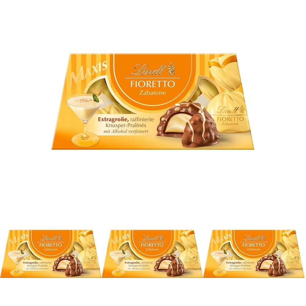Cioccolata Lindt | FIORETTO Set regalo Zabaione | 138 g | 6 praline di cioccolato al latte con ripieno di tartufo Zabaione e copertura croccante, contenenti alcool | Regalo di cioccolato