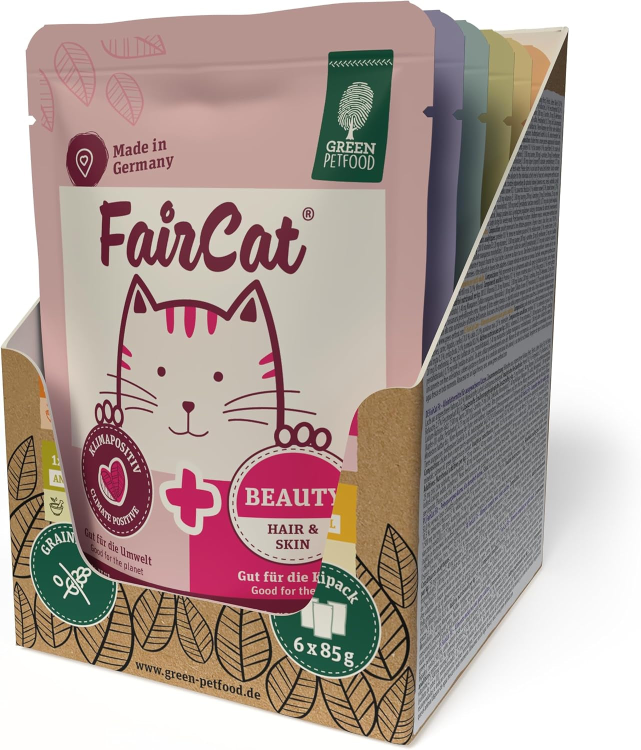 Green Petfood FairCat Multipack (6 x 85 g) | Adult | Premium Nassfutter für ausgewachsene Katzen | 6 verschiedenen leckere Sorten im Multipack | getreidefrei | Katzenfutter nass | 6er Pack