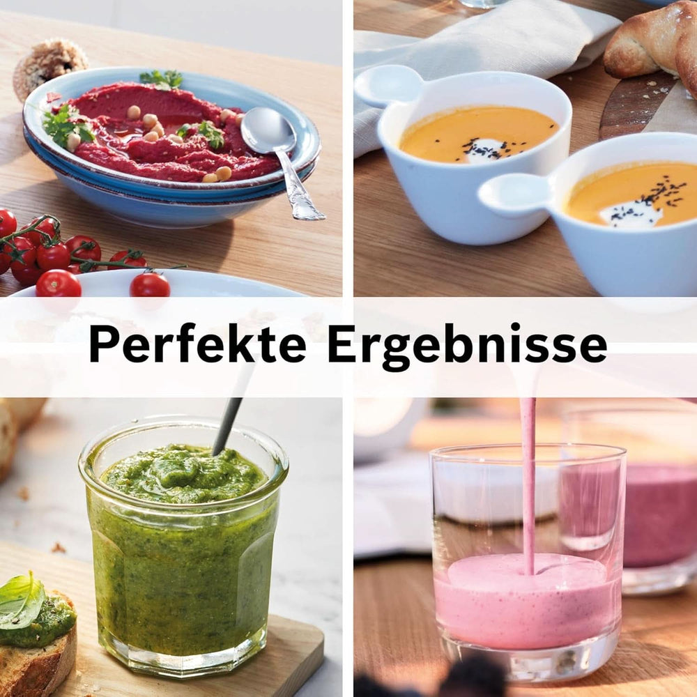 Robot da cucina Bosch Vitapower Serie 4 MMB6177S, Edelstahl-Klingen Made in Germany, bicchiere in vetro Thermosafe da 1,5 l, fiaschetta To-Go da 0,6 l, stopfer, zerkleinerer universale, 30.000 giri/min, 1200 W, Argento Kitchen Naty Shop