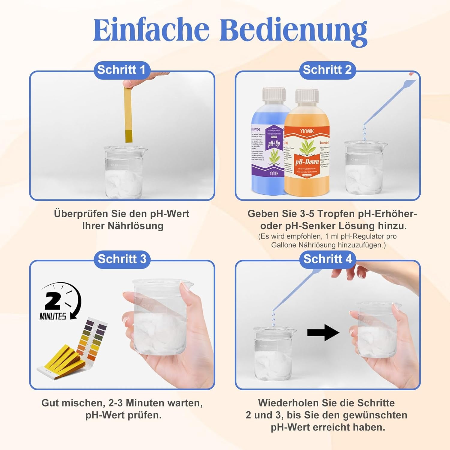 Regolatore di pH per coltura idroponica, liquido pH Up e pH Down, fluido regolatore di pH per abbassare o aumentare il valore del pH, tampone Premium 250 ml, adatto a tutti i sistemi idroponici (suolo e acqua)