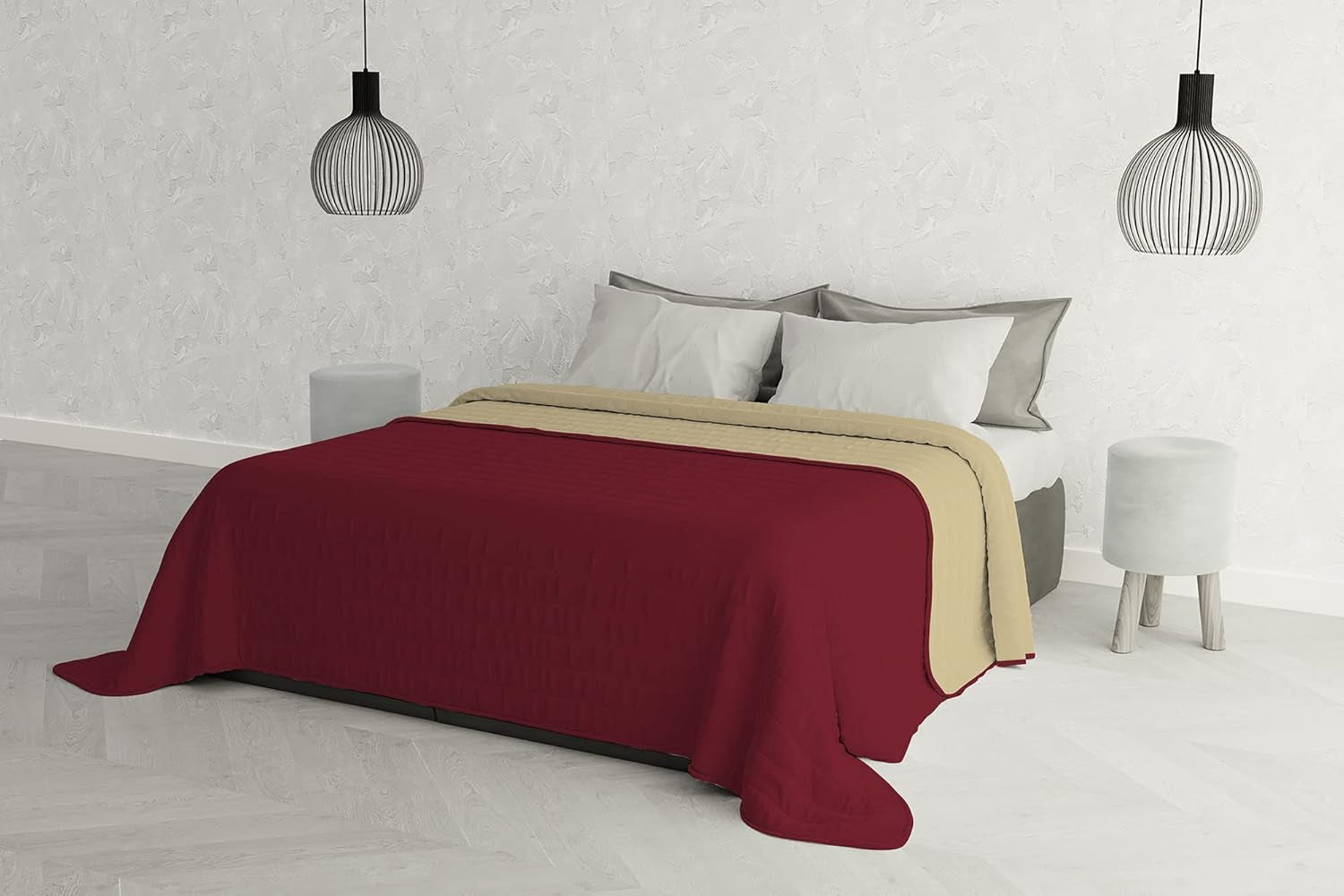 Elegante Trapunta Letto Matrimoniale 260 X 270 Cm Blu Scuro/Verde Mela Letti e Coperte Besuche den Negozio Biancheria da Letto Italiana Bordeaux Rosso/Crema