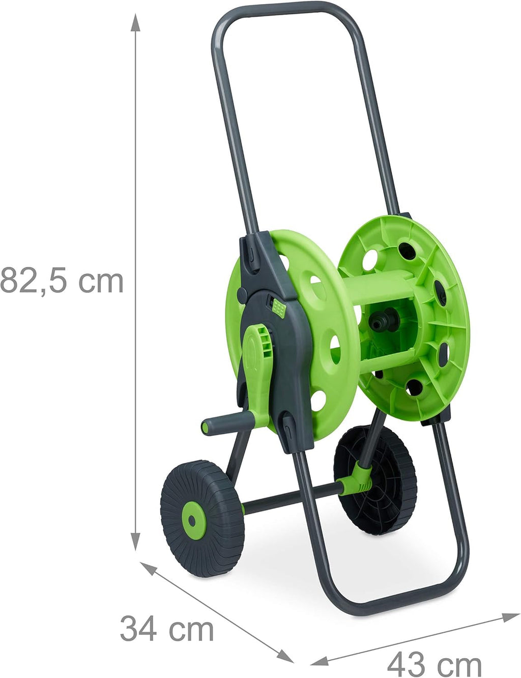 Cărucior furtun Relaxdays, rolă mobilă pentru furtun de apă de 45 m, 1/2 inch, grădină, 82,5 x 43 x 34 cm, gri-verde