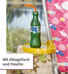 BABY born 832790 Weekend Fishing - Set de accesorii pentru păpuși pentru pescuit cu șezlong cu imprimeu viu, măsuță laterală, sticlă, coșuleț, rățuște și undiță, precum și cămașă lungă roz, Roz