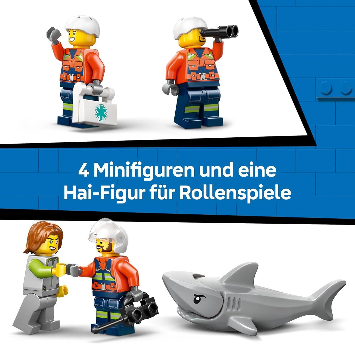 LEGO City Hubschrauber der Küstenwache - Spielzeug Einsatzfahrzeug - Modellbau mit Schiebetüren, Winche, 4 Minifiguren und Hai Figur - Geburtstagschenkenken für Jungen ab 7 Jahren - 60503