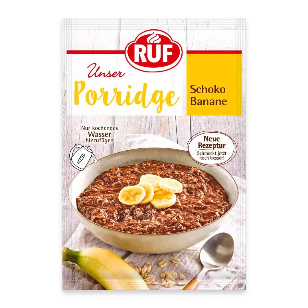 RUF Porridge Raspberry White Choc, Porridge istantaneo con pezzetti di lamponi e cioccolato bianco grattugiato, 65 grammi Naty Shop Cereals 65 grammi Banane e cioccolato