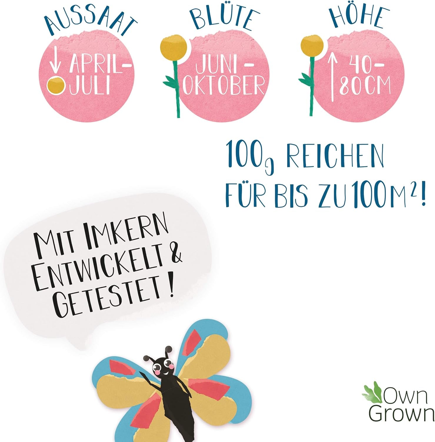 Mix di fiori Butterfly Meeting: 100 g di semi di fiori di farfalla premium - Semi di api adatti agli insetti, semi di fiori perenni e annuali per prati - Semi di fiori di campo di OwnGrown