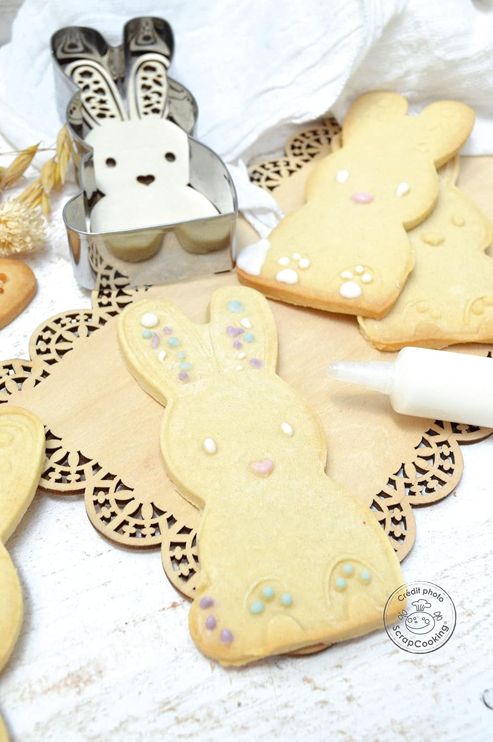 ScrapCooking - Hase Ausstecher & Stempel Set - Ostern Ausstecher für Plätzchen, Kekse, Fondant - Edelstahl Ausstecher & Holz Stempel - Backform Zubehör Hasen Tieren Geburstag Deko - 2099