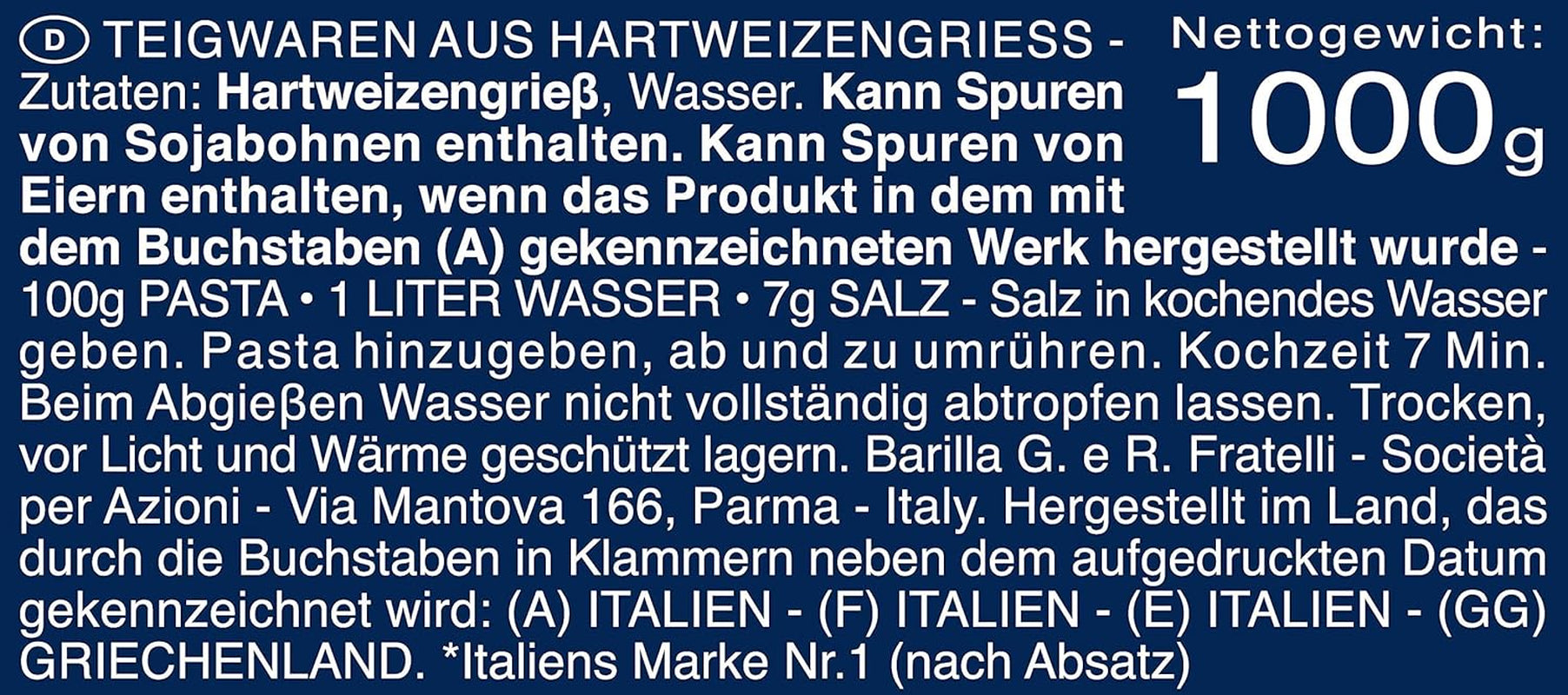 Pasta di semola di grano duro Barilla Maccheroni n. 44 – Confezione da 1 (1x1kg)